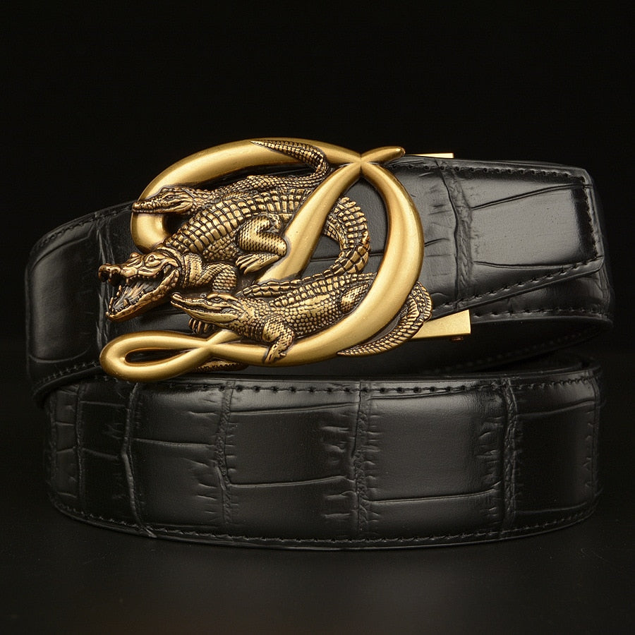 HiTie Mens Designer Genuine Leather Belts Automatic Gold Belt