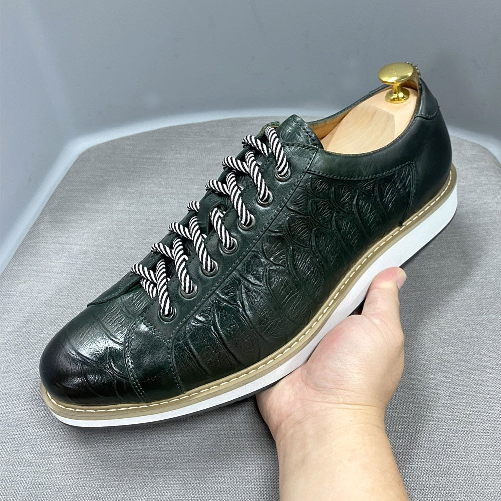 Casual Alligator Leather Lace-Up Sneaker