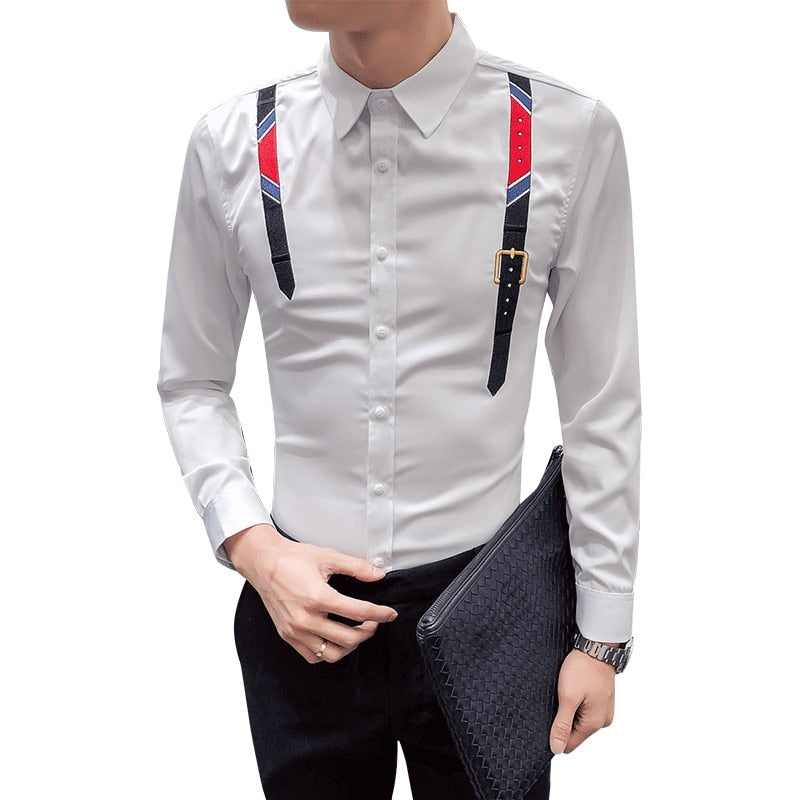 Clean Casual with Embroidery Belt Hanging Pattern Men Shirts - FanFreakz