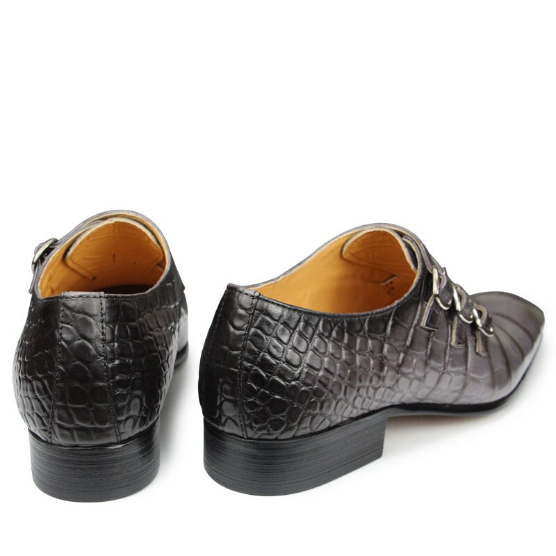 Crocodile Pattern Buckle Strap Leather Shoes