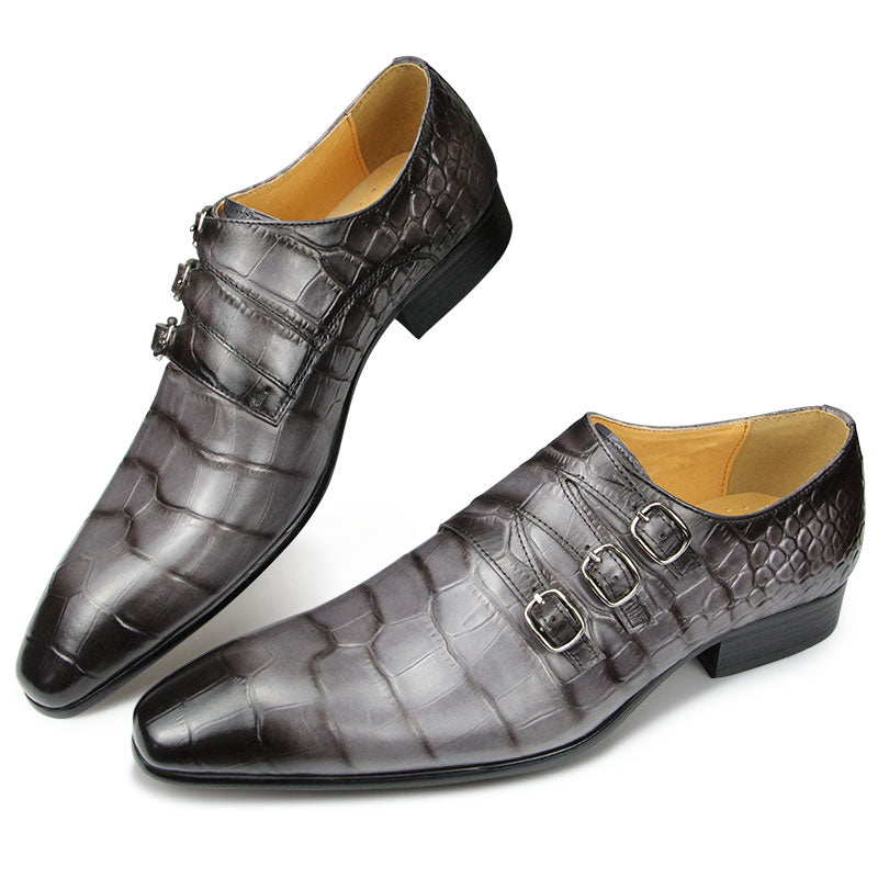 Men's Crocodile Pattern Buckle Strap PU Leather Dress Shoes