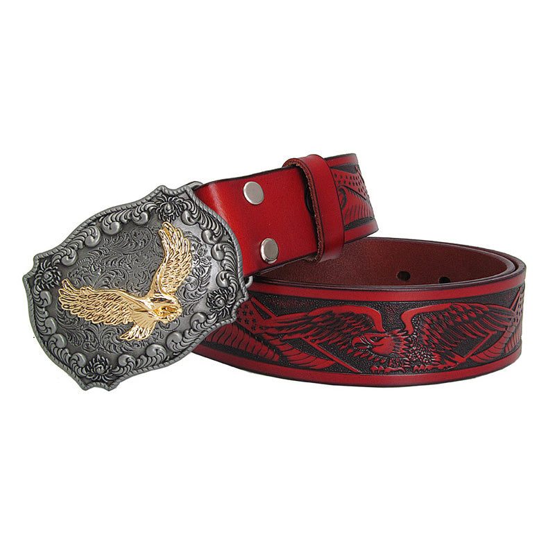 Eagle Totem Copper Smooth Buckle Men Vintage Style Leather Belt - FanFreakz