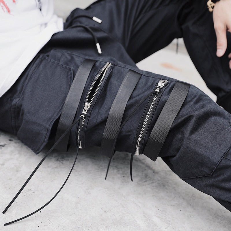 Black Multi Pocket Zipper Jogger Streetwear Men Pants - FanFreakz