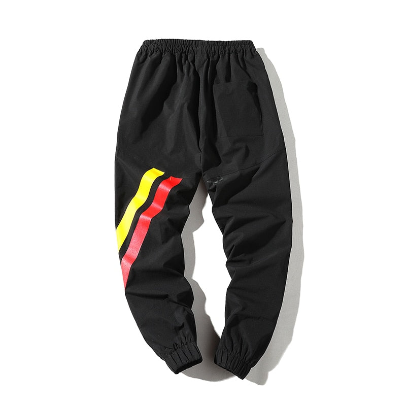 Casual Black Style with Red Yellow Stripe Detail Men Streetwear Pants - FanFreakz