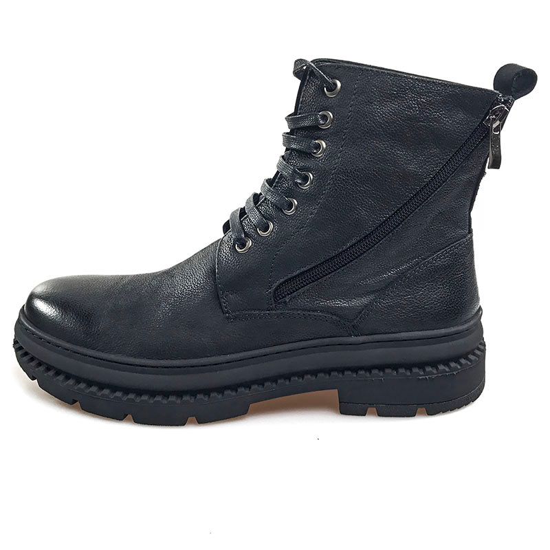Black Casual Lace Up Men Mid Calf Leather Boots - FanFreakz