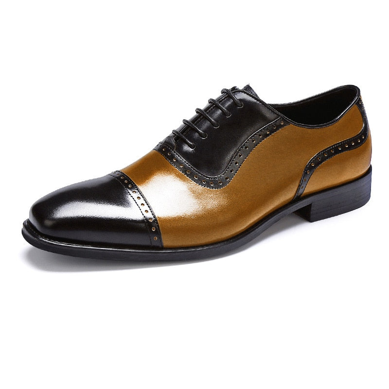 Cap Toe Lace Up Dual Tones Men Leather Oxfords Shoes - FanFreakz