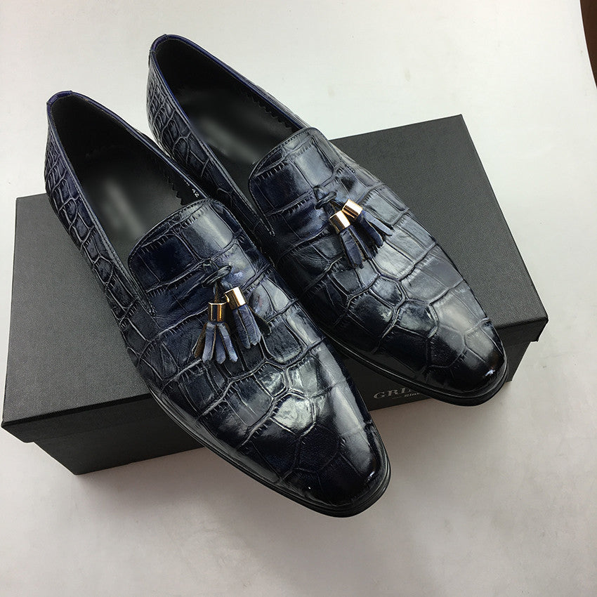 Tasselled Croco Pattern Italian Style Men Loafers Shoes - FanFreakz
