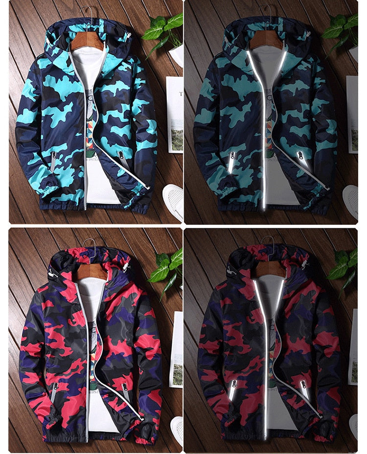 Dynamic Camo Windbreaker Streetwear Style Men Hooded Jacket – FanFreakz