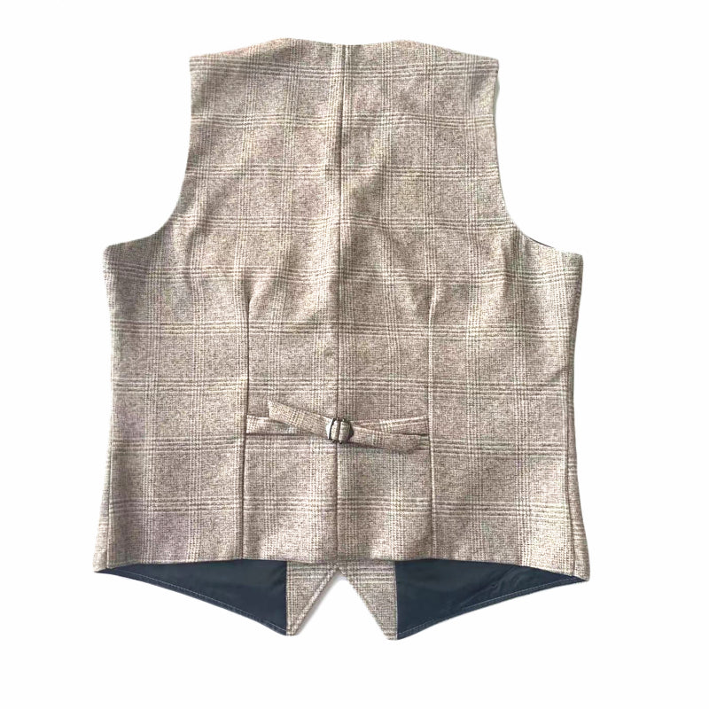 Plaid Pattern Basic Five Buttons Vest