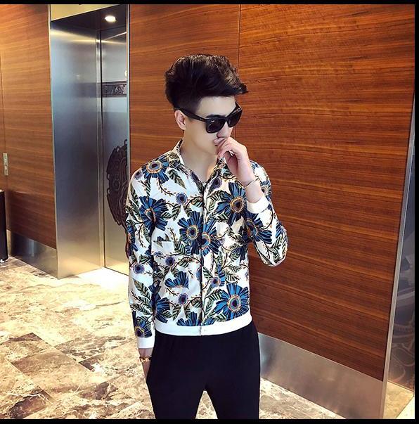 Blind Placket Floral Men Patch Pocket Long Sleeves Shirt - FanFreakz