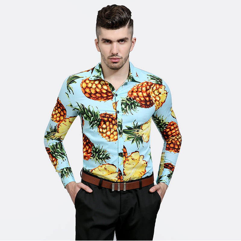 Pineapple Print Men Slim Fit Long Sleeves Shirt - FanFreakz