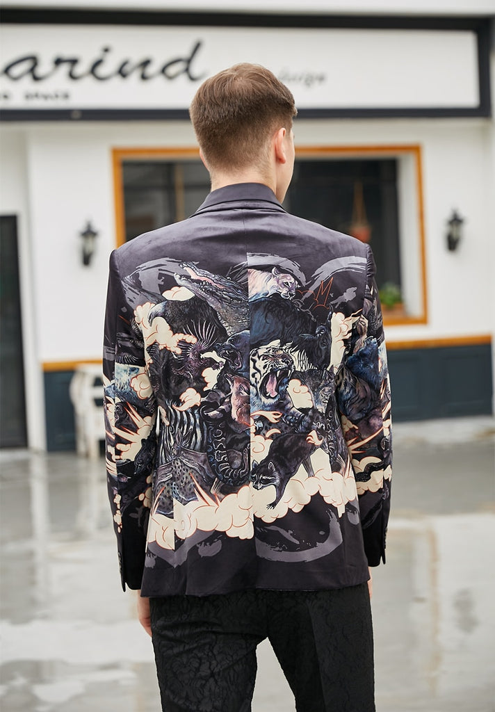 Animal Printed Pattern Slim Fit Design Men Velvet Blazer - FanFreakz