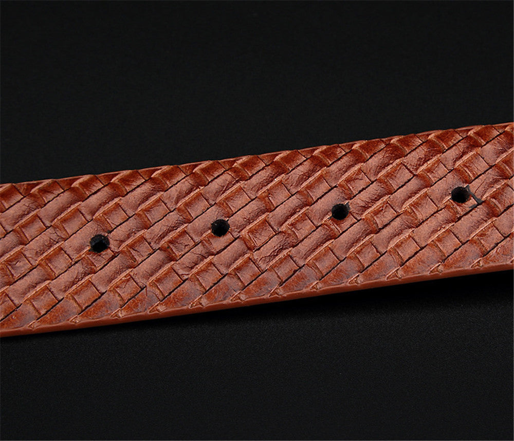 Simple Leather Buckle Woven Striped Cowhide Leather Men Belt - FanFreakz