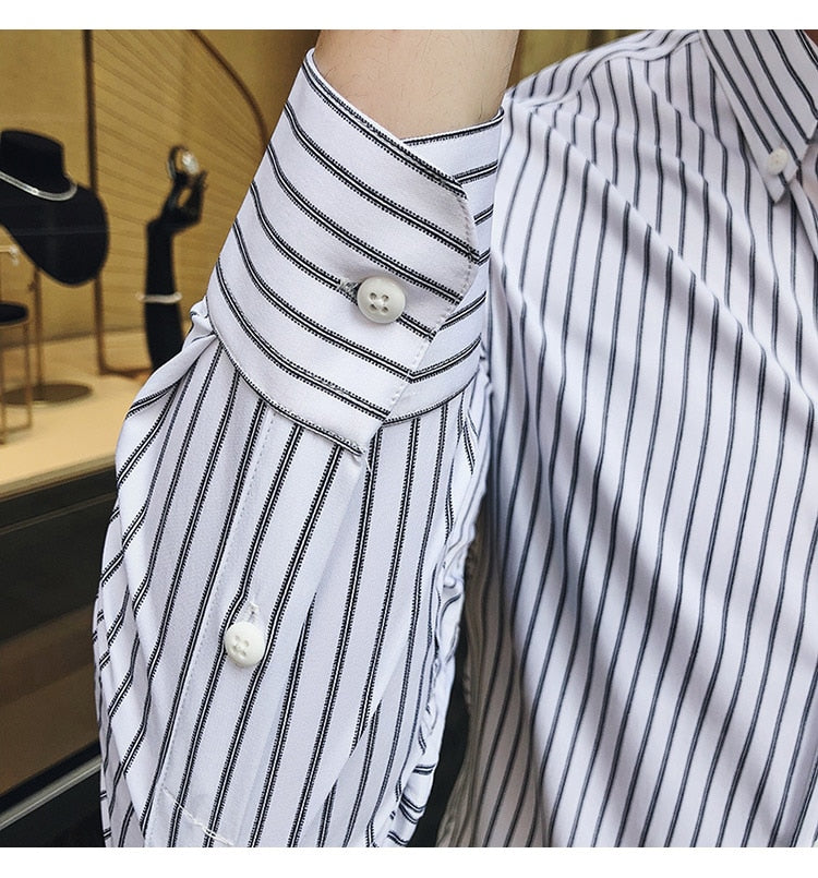 Basic Pinstripe Business Men Long Sleeves Shirt - FanFreakz