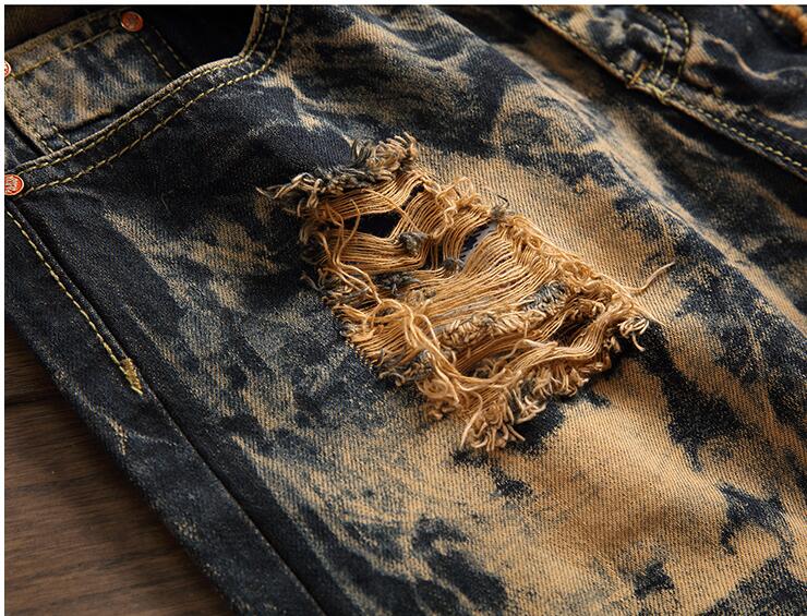 Abstract Wash Light Brown Pattern with Tiger Embroidery Detail Men Jeans - FanFreakz