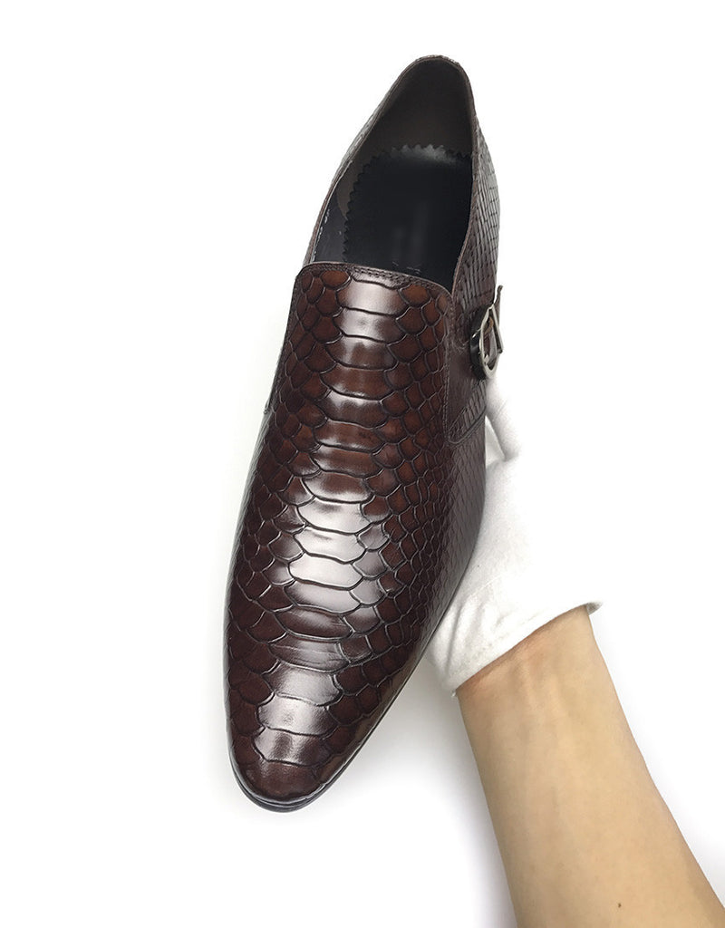 Snake Pattern Elegant Formal Men Loafers Shoes with Side Buckle Detail - FanFreakz