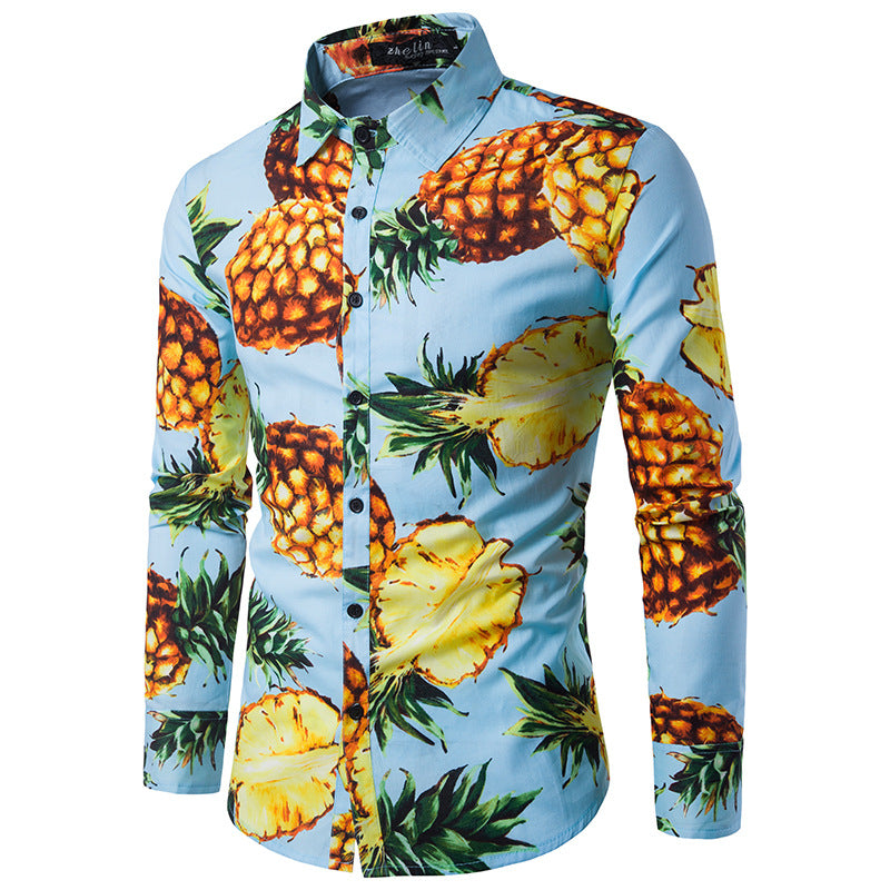 Pineapple Print Men Slim Fit Long Sleeves Shirt - FanFreakz