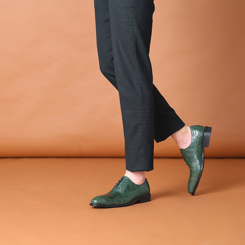 Exotic Green Croco Pattern Men Lace Up Oxford Shoes - FanFreakz