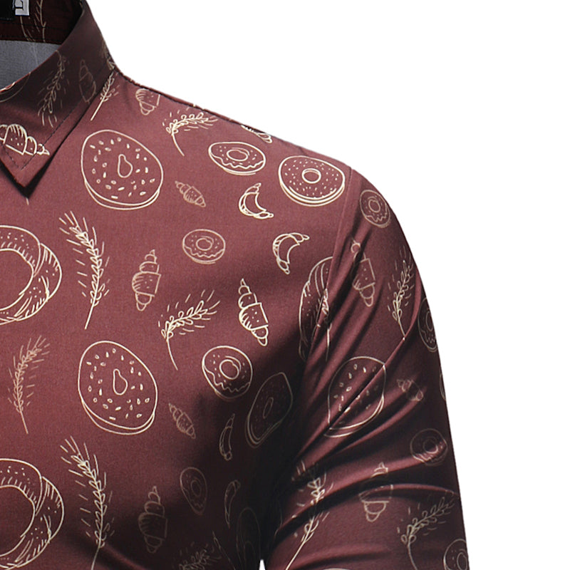 Donut Pattern Print Men Slim Fit Long Sleeves Shirt - FanFreakz