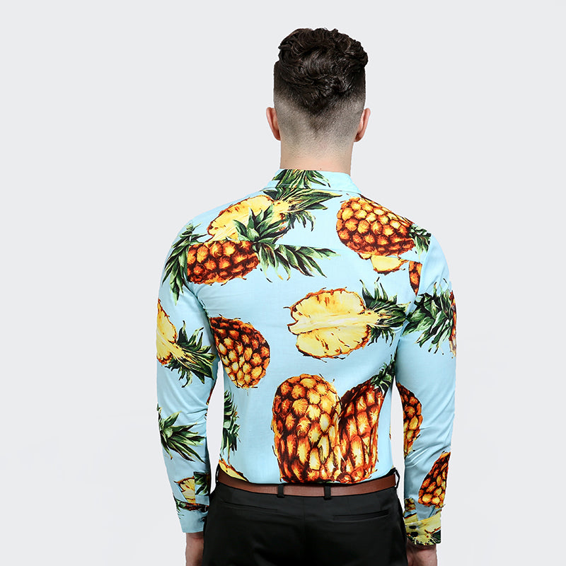 Pineapple Print Men Slim Fit Long Sleeves Shirt - FanFreakz