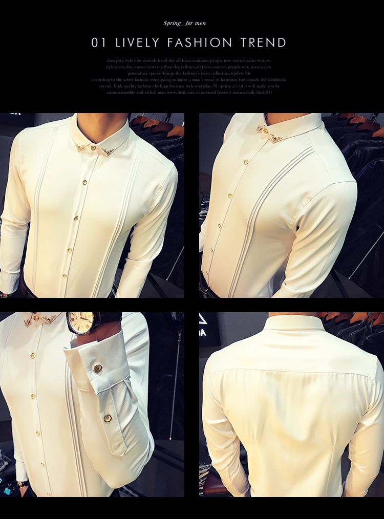 Collar Small Detail Men Tuxedo Style Slim Fit Shirt - FanFreakz