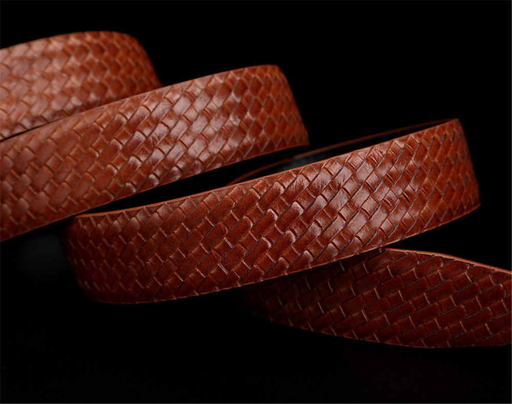 Simple Leather Buckle Woven Striped Cowhide Leather Men Belt - FanFreakz