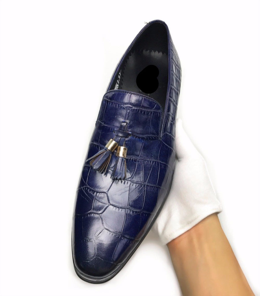 Tasselled Croco Pattern Italian Style Men Loafers Shoes - FanFreakz