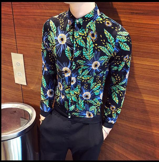 Blind Placket Floral Men Patch Pocket Long Sleeves Shirt - FanFreakz