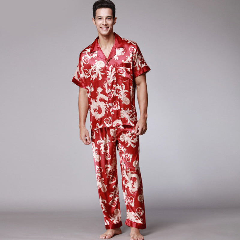Chinese Dragon Printed Satin Silk Men Pajamas Set - FanFreakz