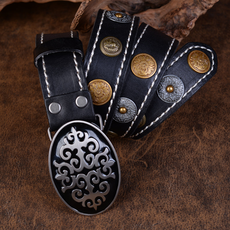 Punk Leather Gold Belt, Men Belt Gold Silver