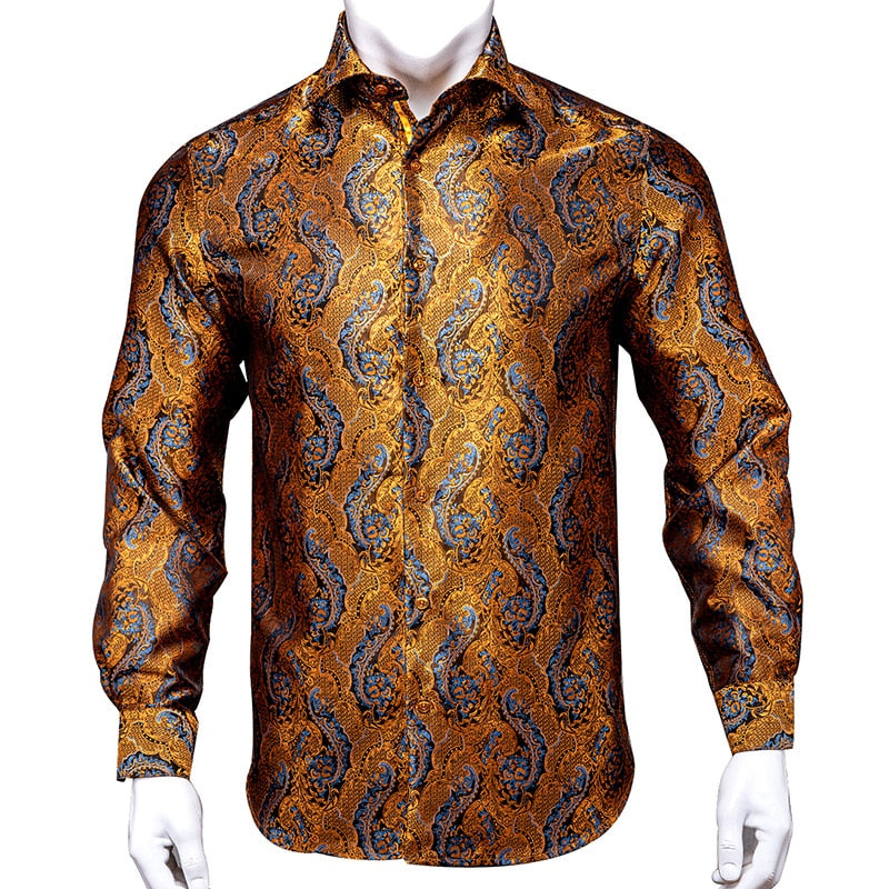 Vertical Paisley Decorated Shiny Silk Shirt – FanFreakz
