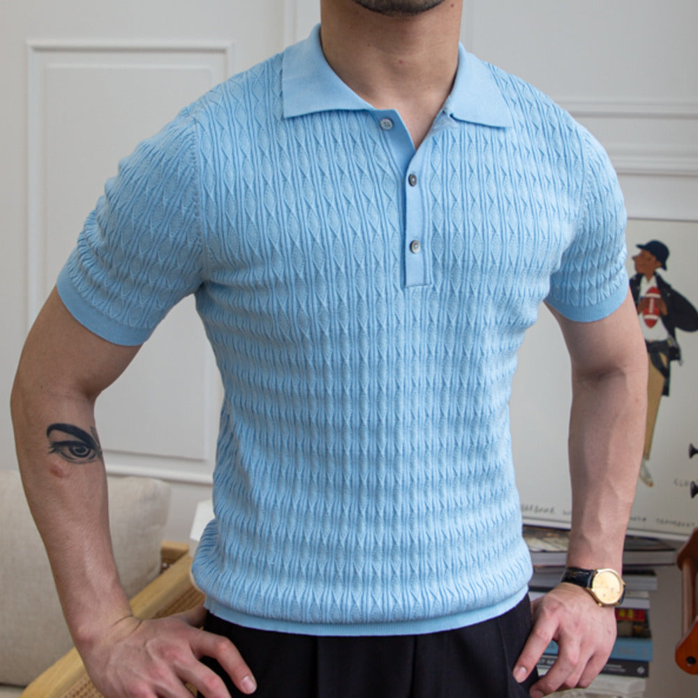 British Style Summer Lapel Short Sleeve Knitted Polo Shirt Men