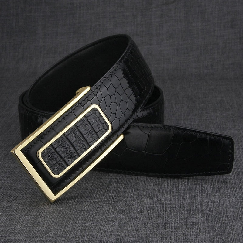 Belt For Men Luxury Genuine Leather Crocodile Gold Black Metal