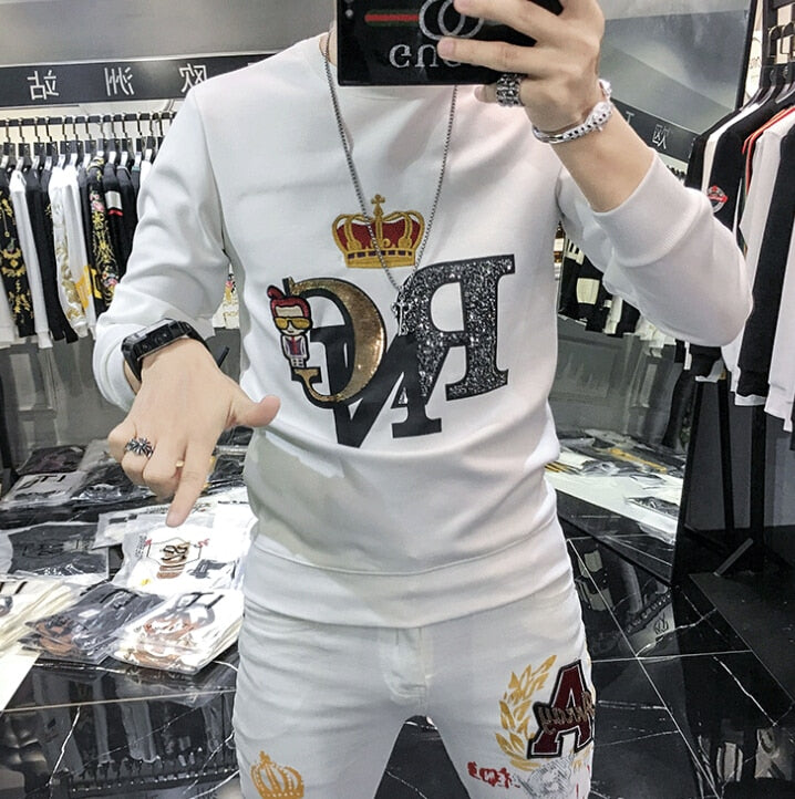 Hip Hop RNG Embroidered Black White Men Sweater