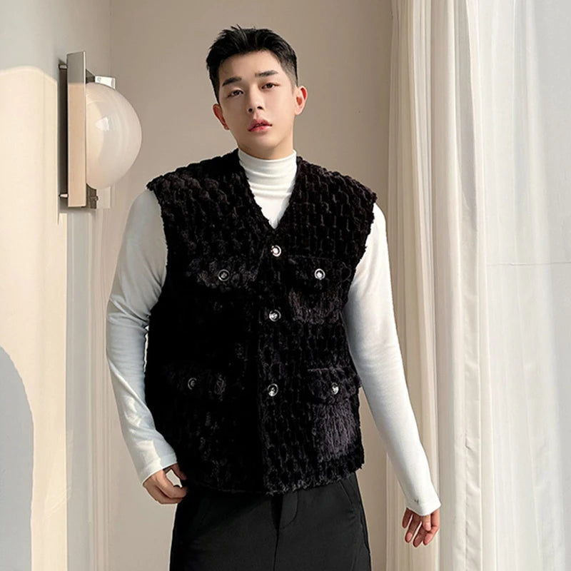 IEFB Menswear Korean Style Fashion Knitted Vest Men's Autumn 2023