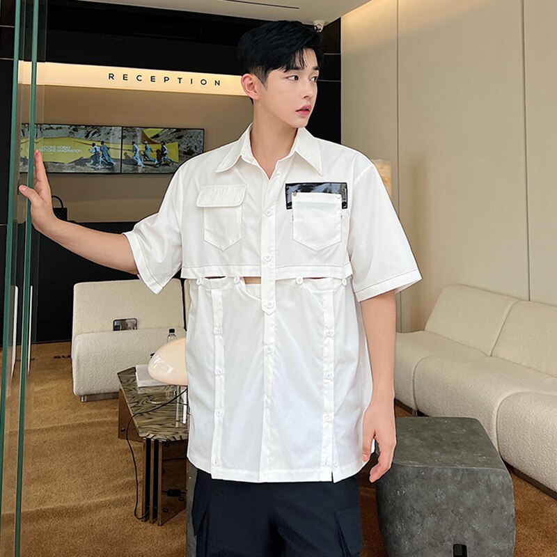 Black White Split Spliced Patchwork Shirt – FanFreakz