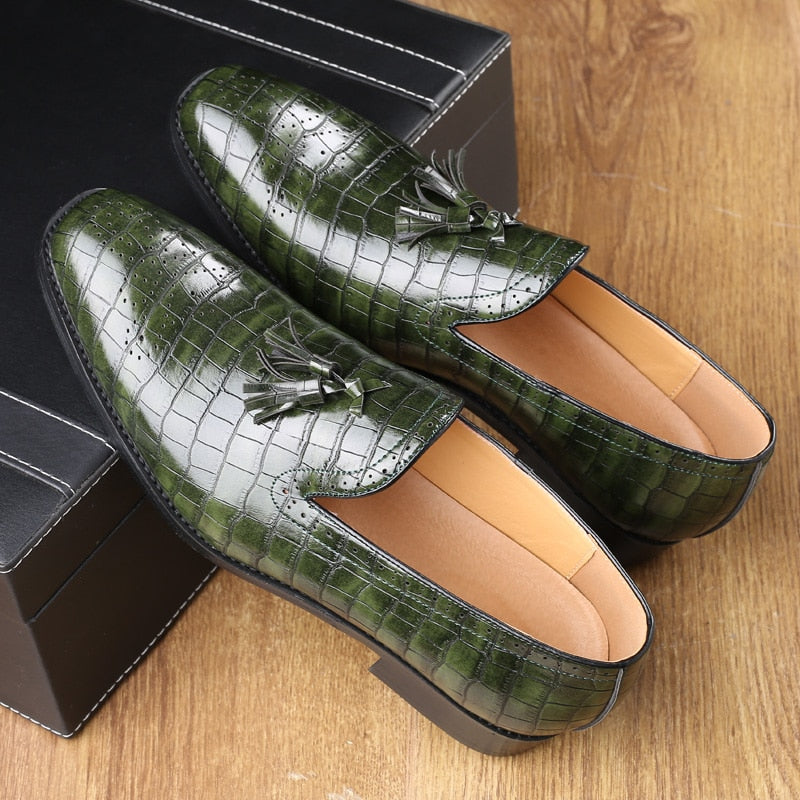 Genuine Leather Crocodile Look Tasseled Men Loafers – FanFreakz