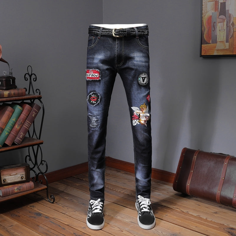 Designer Jeans Men's Patches Ripped Skinny Denim – FanFreakz