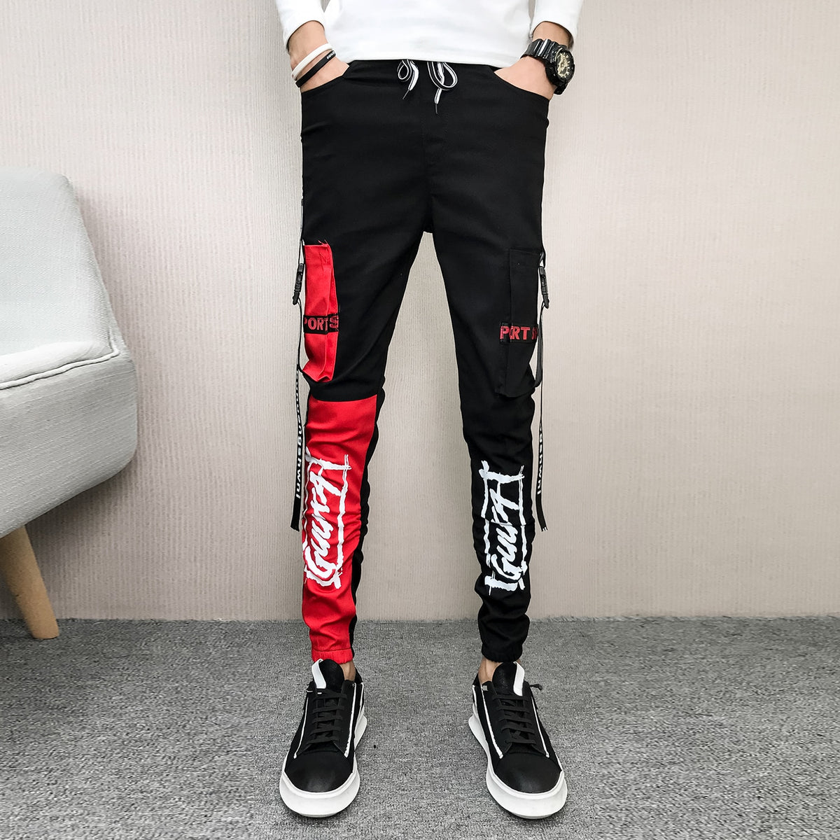 69 Rapper Pants Red And Black Hip Hop Pants