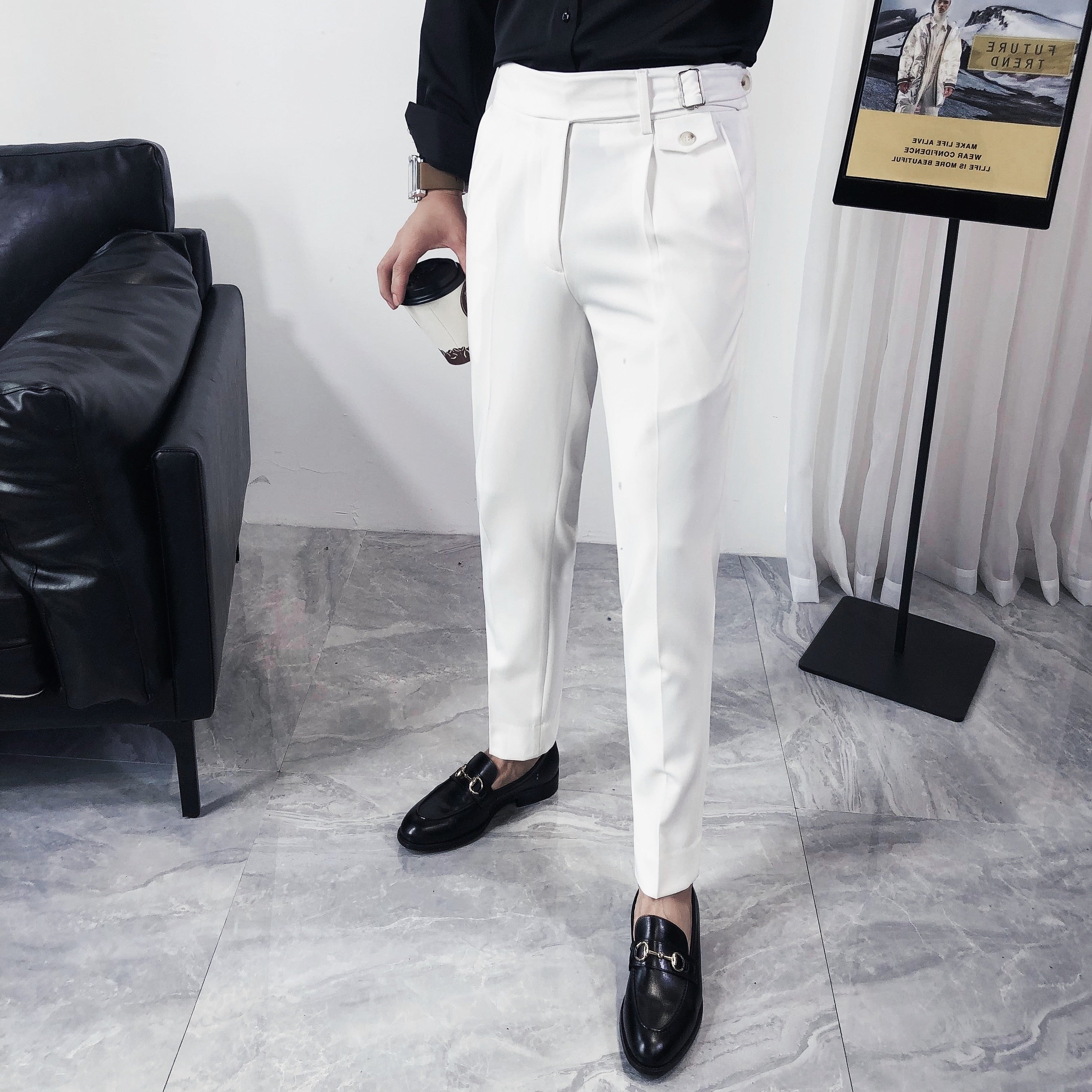 New Korean Long Straight Pants Men Stretchy Cotton Sport Casual Summer  Trousers | eBay