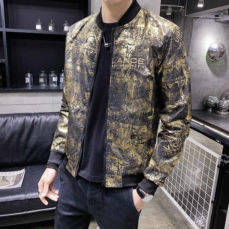Black Gold Shimmer Print Men Bomber Jacket – FanFreakz