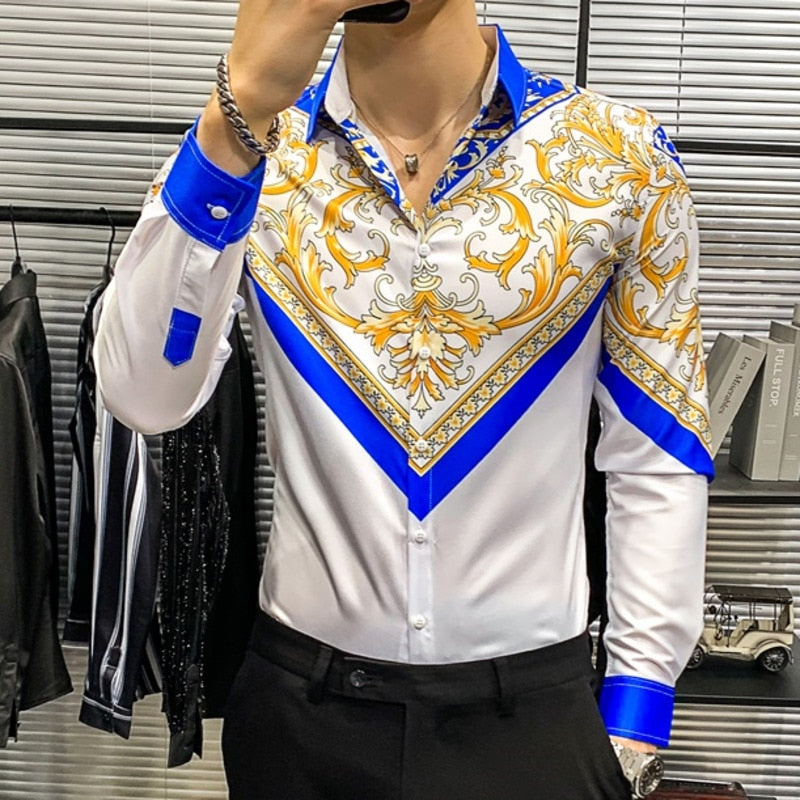 Royal Floral Printed Long-Sleeved Shirts