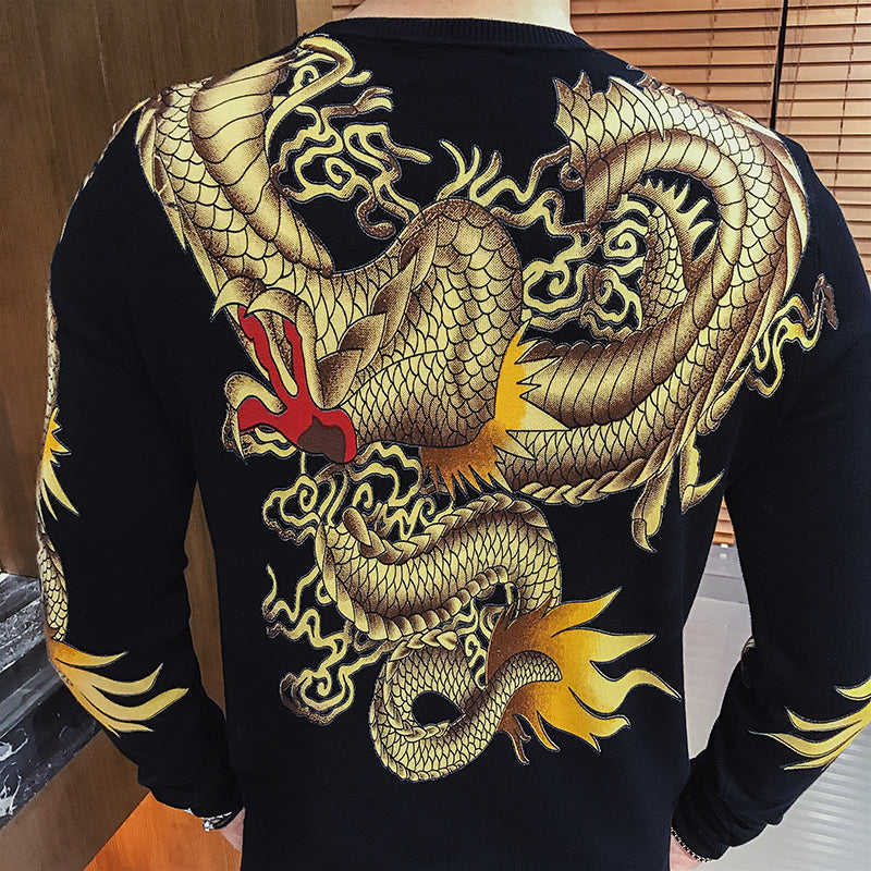 Gold Dragon Art Print Sweater Men Sweater - FanFreakz