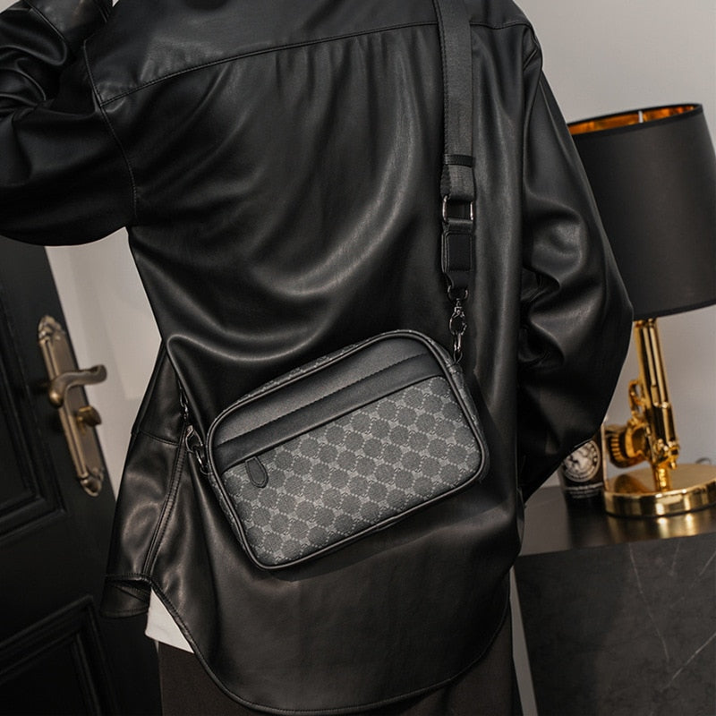 Business Fashion Men Tote Bag Plaid Leather Luxury Designer
