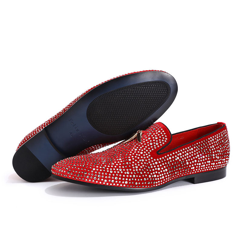 Red Bottom Rhinestones Men Loafers Slip on Shoes – FanFreakz