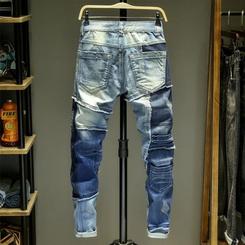 Denim Splice Ripped Slim Stretch Men Jeans – FanFreakz