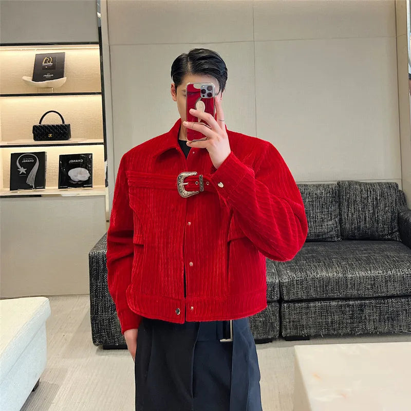 Groove Jacket Red Red Velvet Buckle Vintage Streetwear Crop Jacket