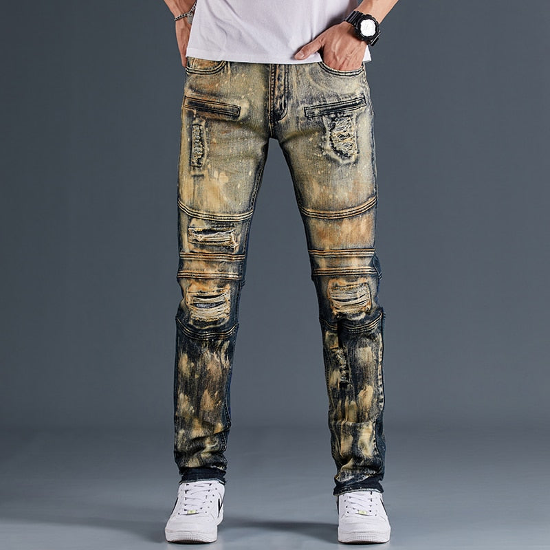 Amber Galaxy Patchwork Ripped Jeans