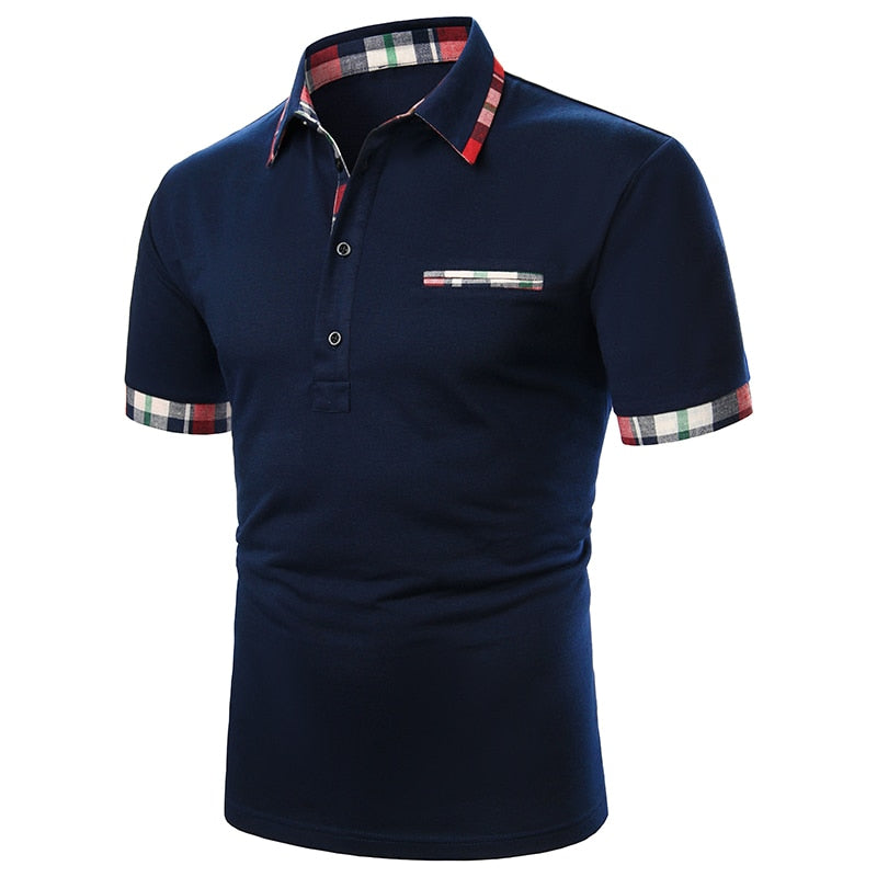 Solid Plaid Border Style Polo Shirt