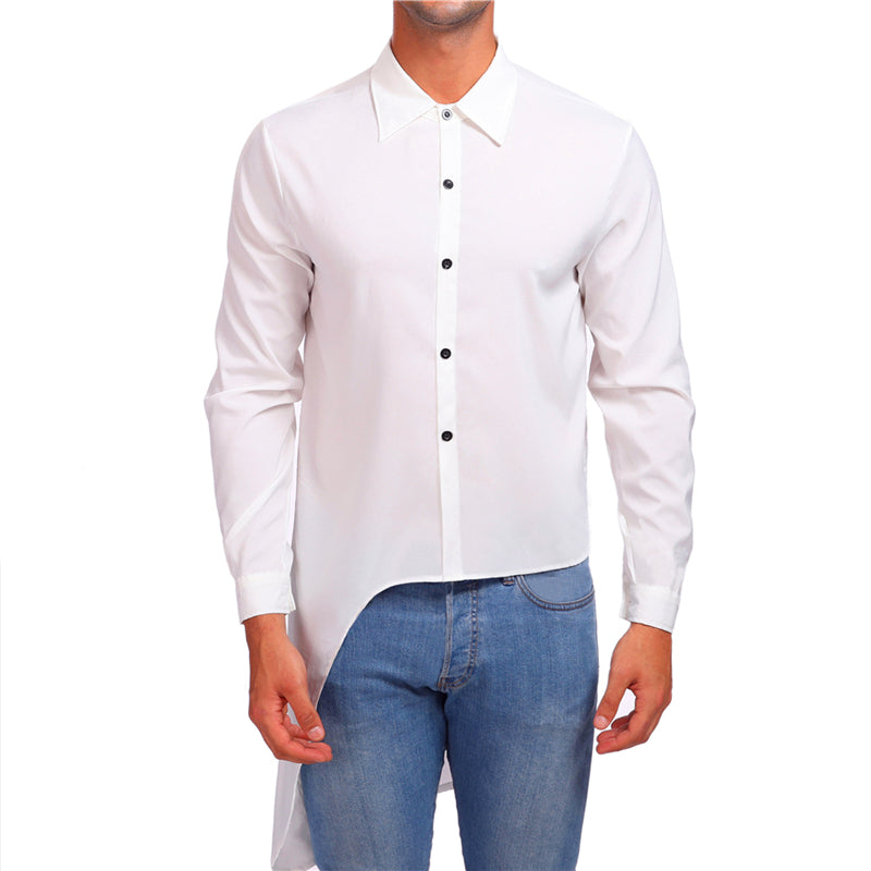 Asymmetry Plain Street Style Men Long Sleeves Shirt - FanFreakz